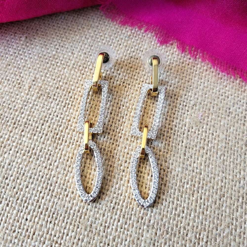 Vintage 1990s Swarovski pierced earrings geometric crystal dangles‎ Glam
